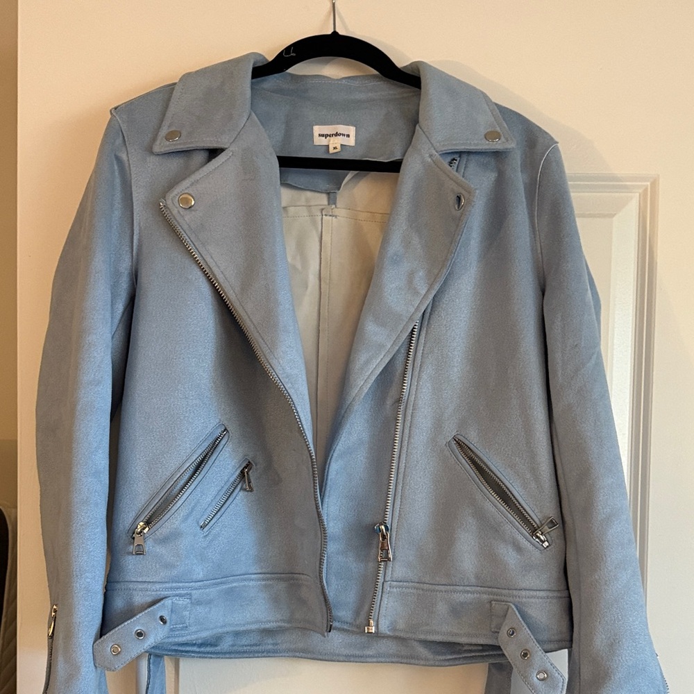 Superdown Sky Blue Suede Jacket
